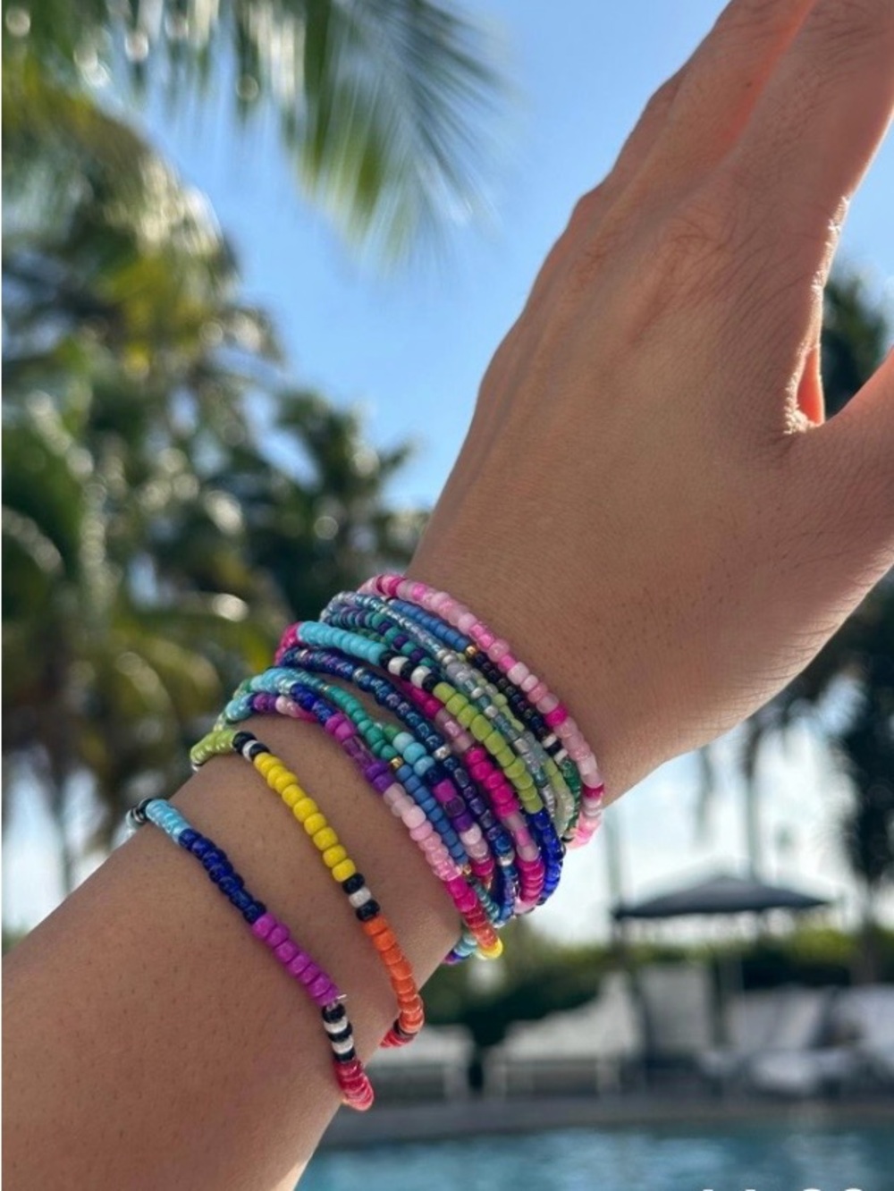 Set of 5 Colorful Seed Bead Stretch Bracelet Stack - Summer beach Vacation